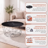 thumbnail of SalesFever Couchtisch mit Metallkorb Ø 80 cm | Glasplatte foliert in Marmor-Optik | Gestell Metall | B 80 x T 80 x H 45 cm | schwarz
