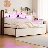 thumbnail of Einzelbett 90x200 mit Schreibtisch und Stauraum, beweglicher Tisch, integrierte Steckdosen, Metall & Holz, ideal für Homeoffice oder Gästezimmer–Weiß