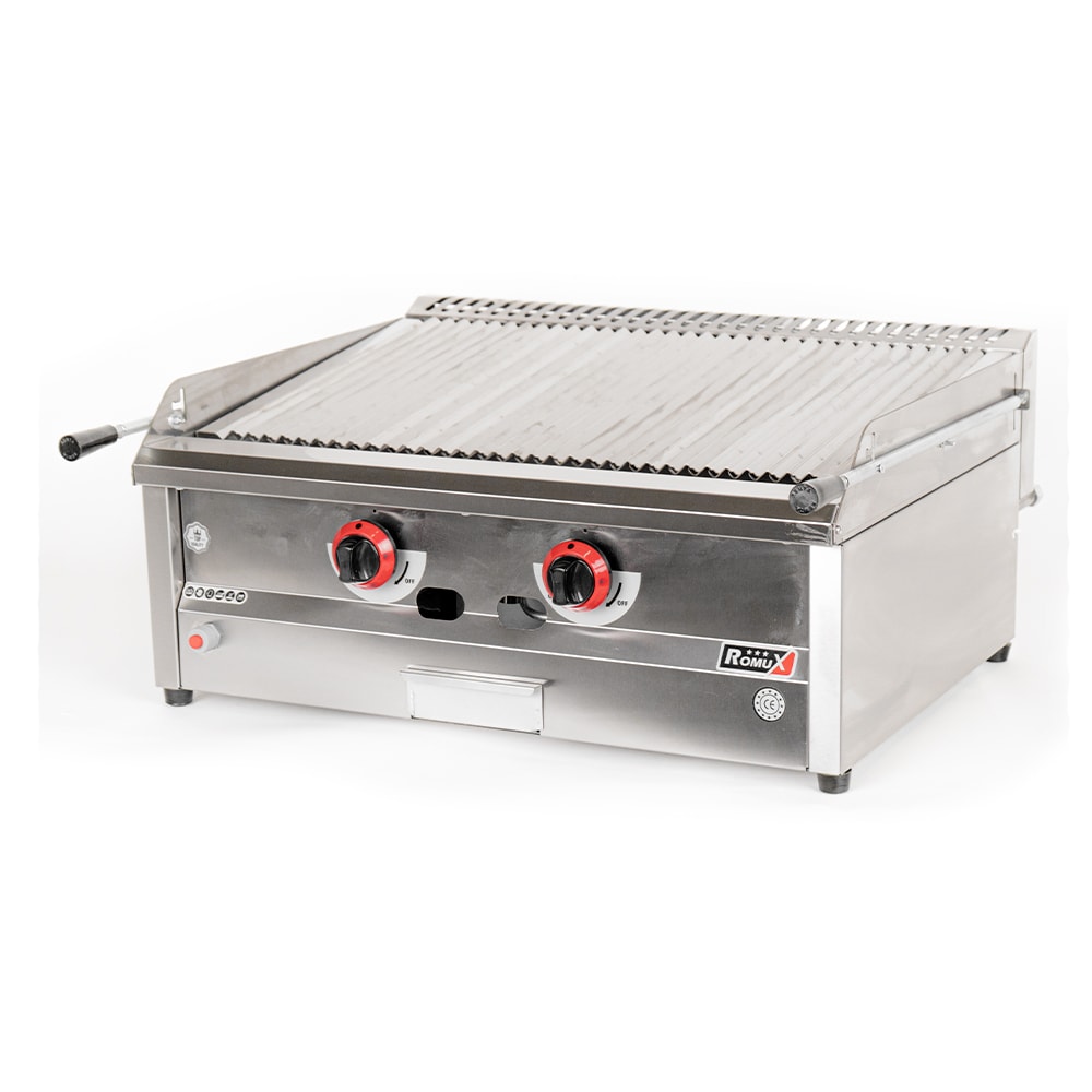 Romux® Barbecue Industriale a Gas con Pietra Lavica 70 cm da Banco con Alta Potenza Termica 2900 W e Griglia Regolabile su 3 Altezze | Butano