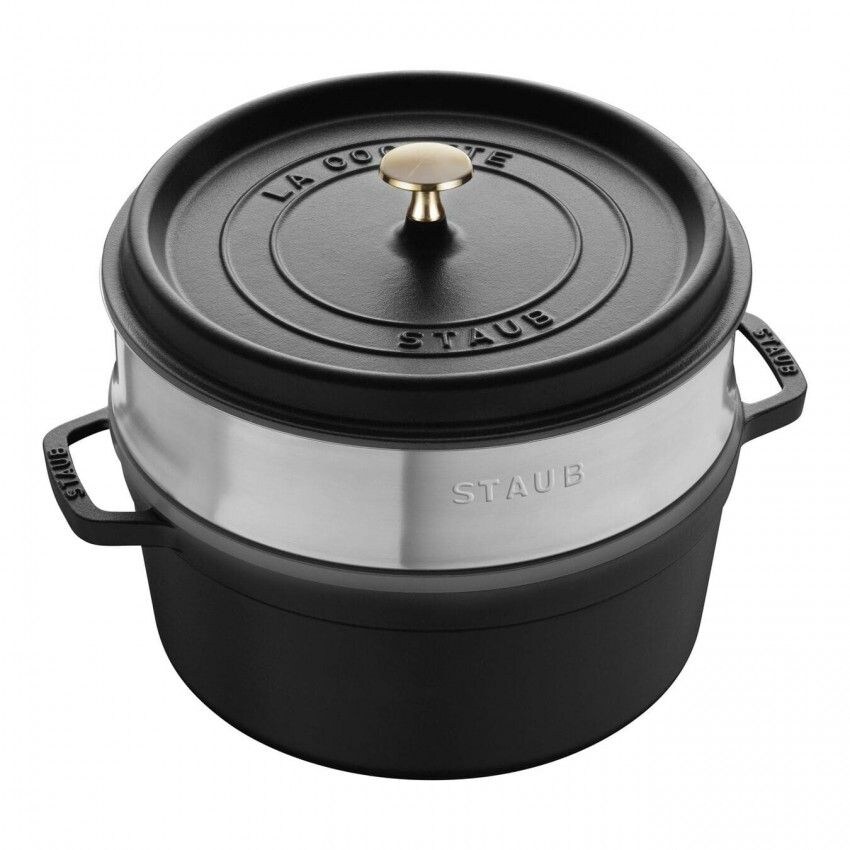 Cocotte Redonda Con Vaporera Staub 26 Cm Color Negro