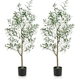 thumbnail of COSTWAY Juego de 2 Olivos Artificiales, Planta Artificial 130 cm, Planta de Interior con Maceta de Cemento, Hojas y Frutos Naturales