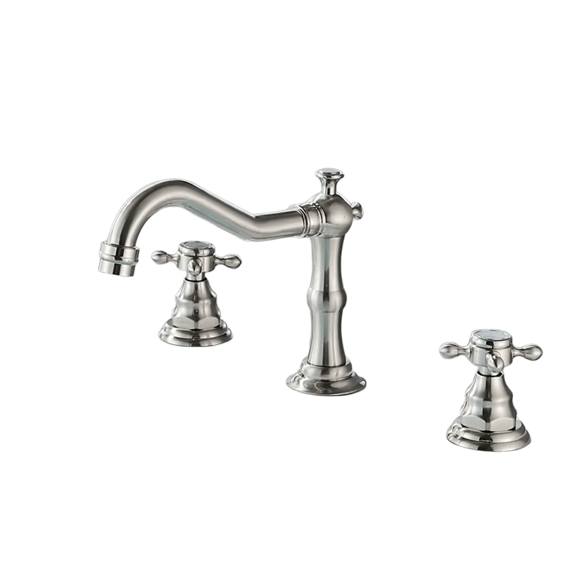 JULIAN | Vintage 3-Loch Badarmatur Silber gebürstet | Premium Retro Edelstahl Wasserhahn Waschbecken | Antike 2-Griff Mischbatterie Hotel Gastronomie