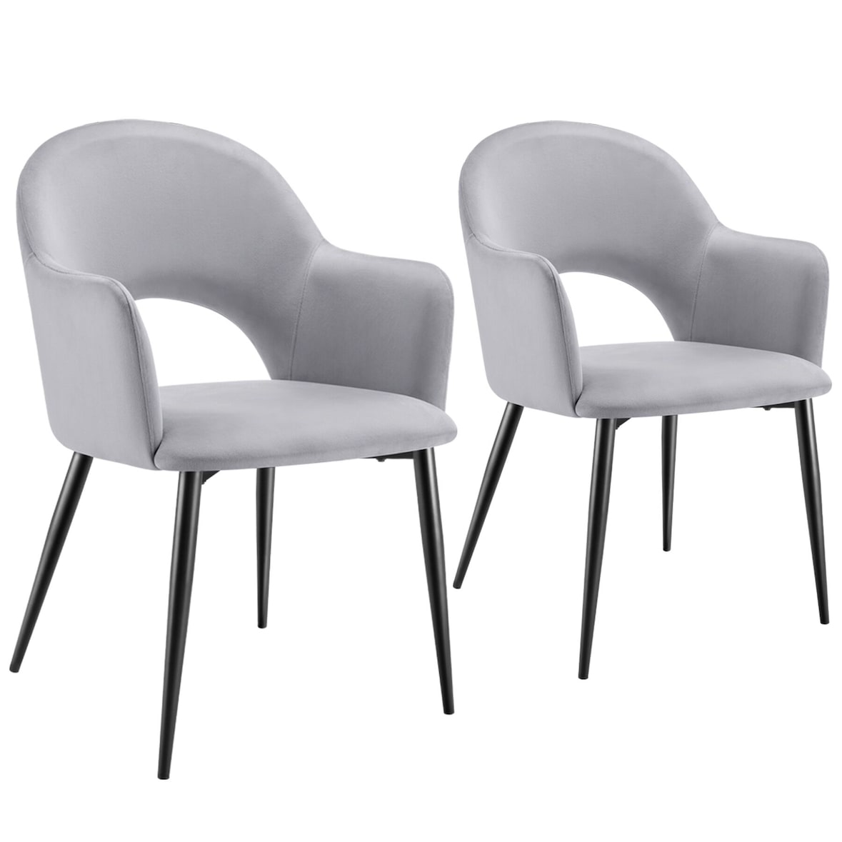 tectake Eetkamerstoel Sachel, fluweellook, gestoffeerd, 120 kg - lichtgrijs, Set van 2 - 405466