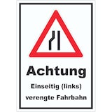 thumbnail of Aufkleber Achtung Verengte Fahrbahn links A1 (594x841mm)