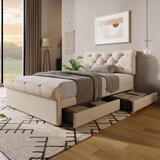 thumbnail of Polsterbett 90x200 cm mit 2 Schubladen und höhenverstellbarem Kopfteil – elegantes Natur-Design, Stauraum inklusive