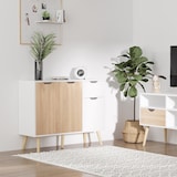 thumbnail of Aparador Mueble Auxiliar de Almacenamiento con 2 Armarios de Puerta y Cajón Patas de Madera para Sala de Estar Cocina Dormitorio 90x30x72 cm