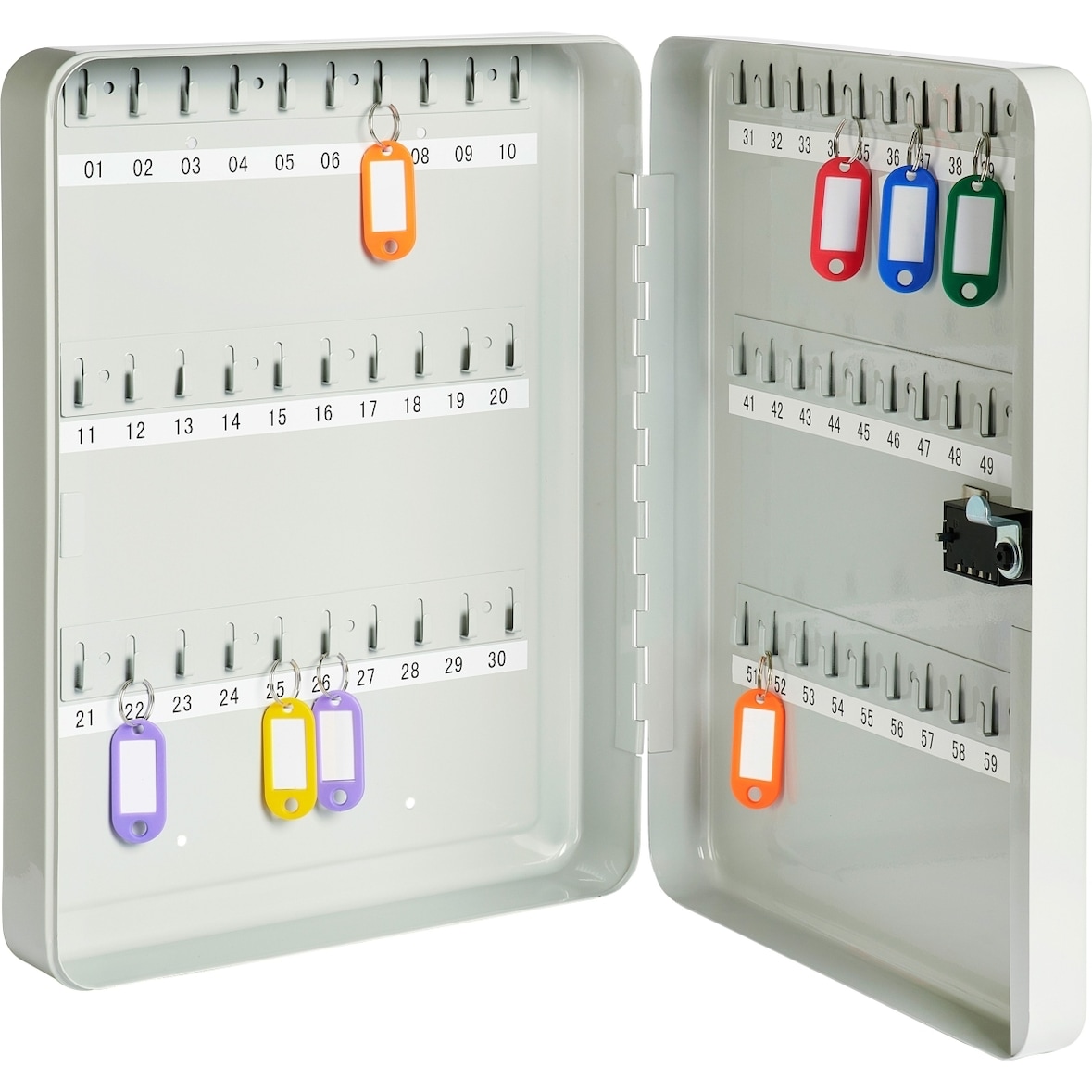 Schlüsselschrank Stahlblech 280x80x370mm für 60 Schlüssel lichtgrau