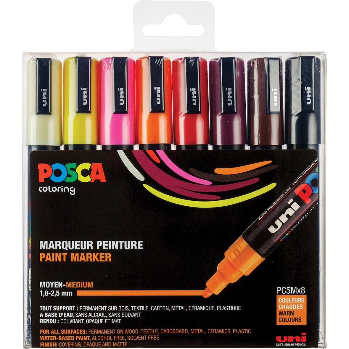 POSCA Pigmentmarker PC-5M, 8er Box, warme Farben