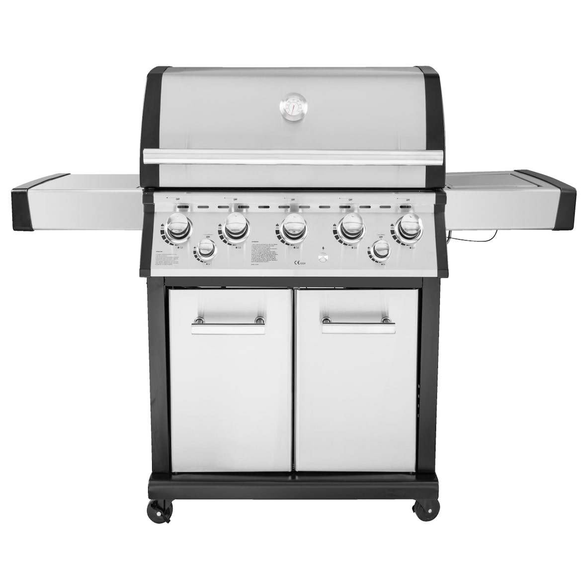 Tarrington House 5-Brenner Gasgrill Mohim, Edelstahl / Stahl, 150 x 58 x 131 cm, Seitennbrenner, Thermometer, Ablagetisch, fahrbar, silber / anthrazit