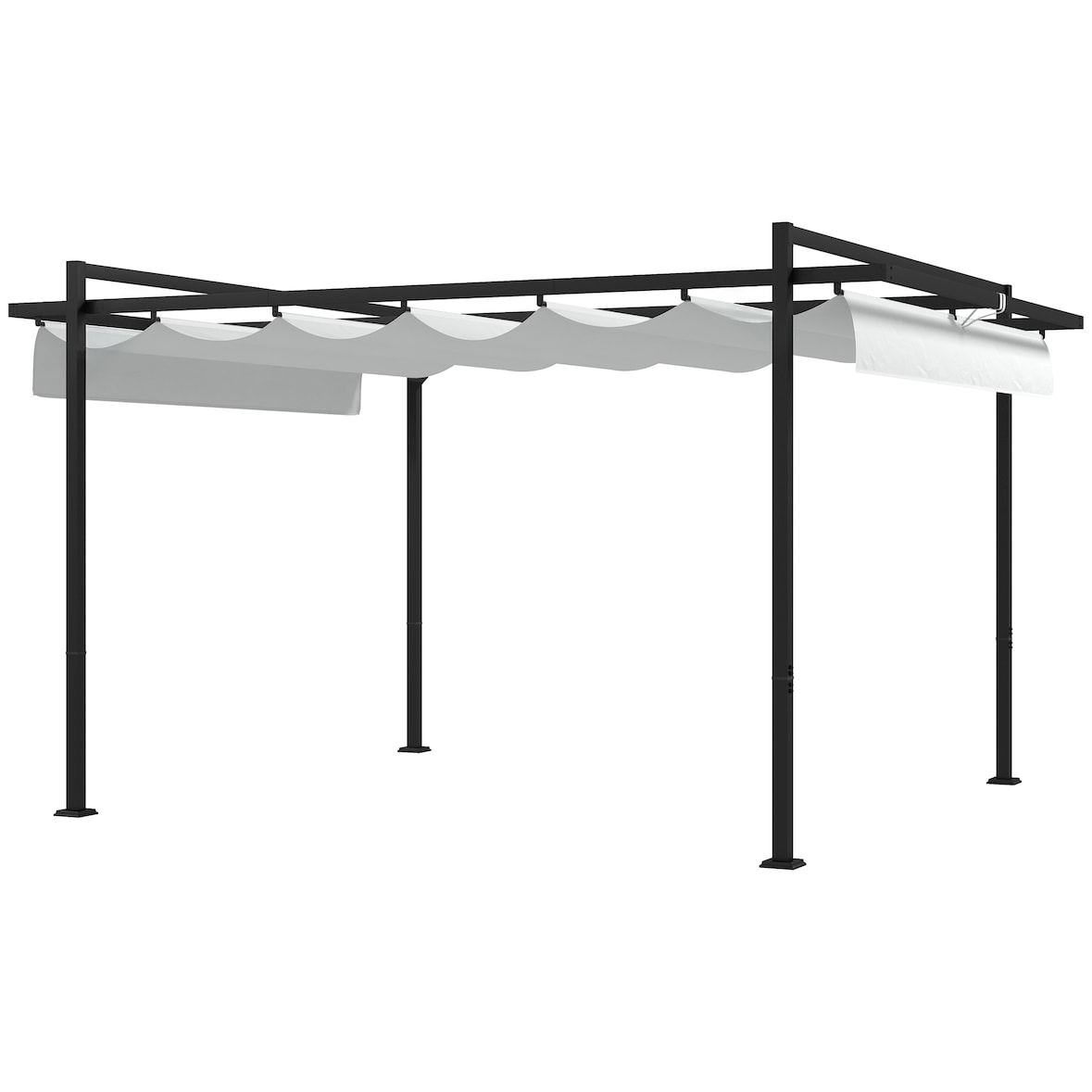 Outsunny pérgola 3x4 m gazebo cenador de jardín con techo retráctil de poliéster y 12 orificios de drenaje pérgola para patio terraza exterior