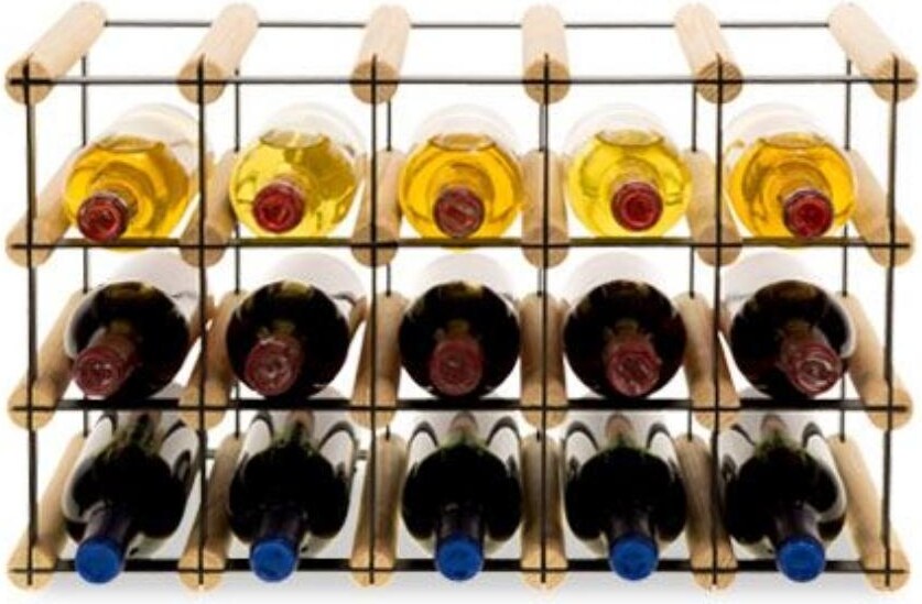 PROREGAL Modulares Weinregal VINOTECA MOD METAL | HxBxT 32,5x52,5x24,5cm | 5x3 Flaschen | Massives Kiefernholz | Natur | Flaschenregal