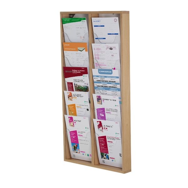 Presentoir Mural Bois naturel 10 cases A4 Portrait