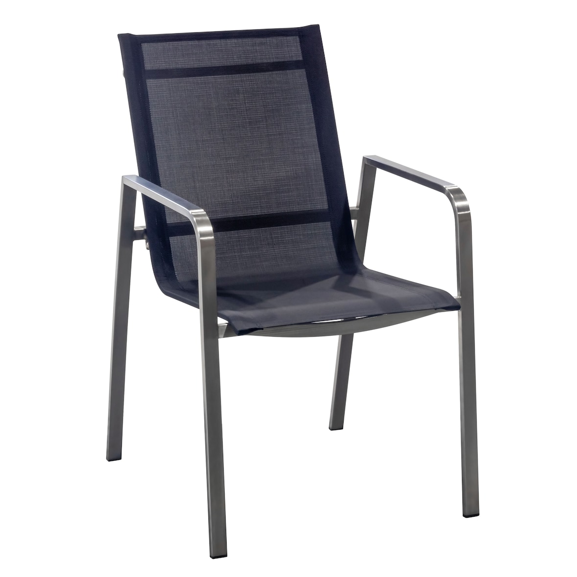 METRO PROFESSIONAL Gastro Stapelstuhl mit Armlehne, Edelstahl/Textilen-Bespannung, schwarz