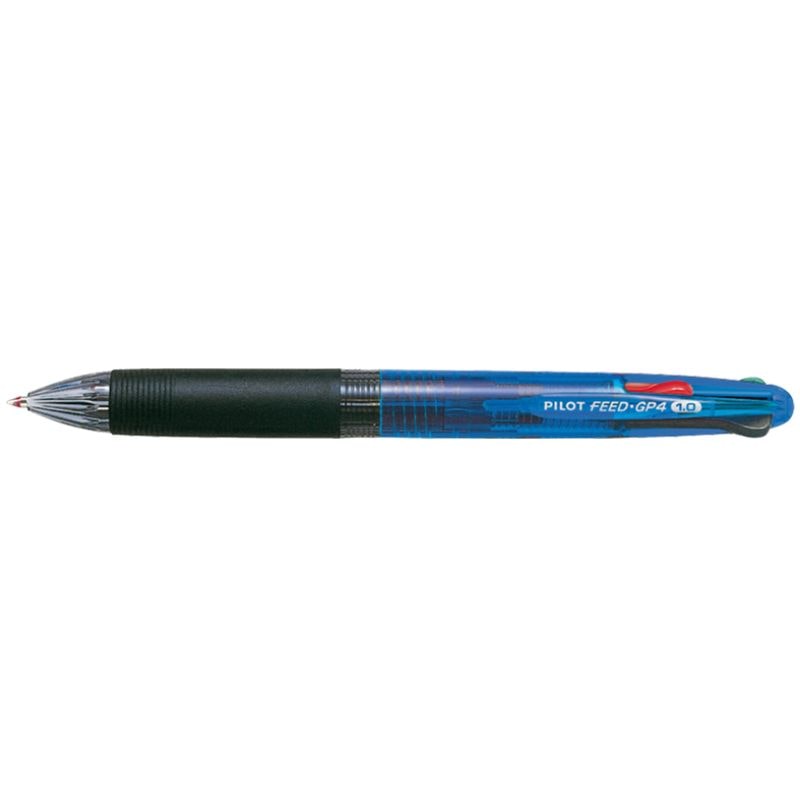 PILOT Stylo bille 4 couleurs (Noir, Bleu, Rouge, Vert), translucide, coloris aléatoire Bleu, Gris, Rouge