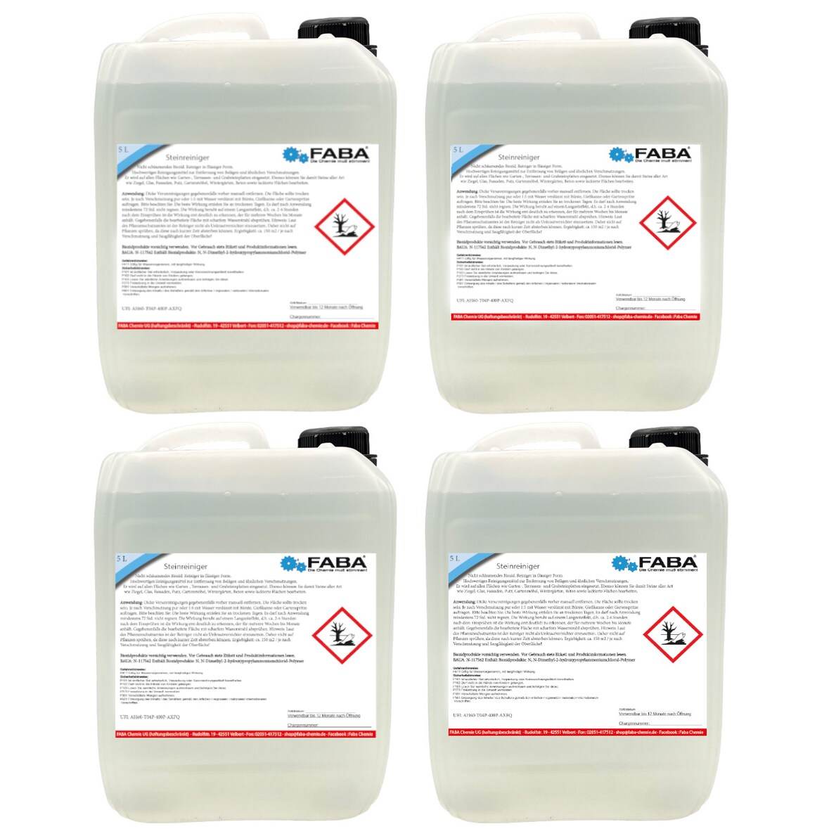 FABA Steinreiniger Konzentrat Wegreiniger für Terrasse und Pflaster 4 x 5 L