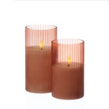 thumbnail of LED Kerze im Glas Windlicht Echtwachs Timer H: 15cm D: 7,5cm rosa