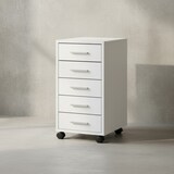 thumbnail of Rollcontainer Weiß 33 x 63 x 38 cm Holz Schubladenschrank Schreibtisch, Büro Schrank mit 5 Schubladen, Container Rollschrank klein Standcontainer