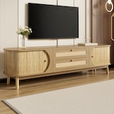 thumbnail of TV-Schrank Rattan Lowboard Massivholz Sideboard mit Türen und Schubladen 170x39,5x46 cm Holz Hellgelb Wohnzimmer Modern Natürlich