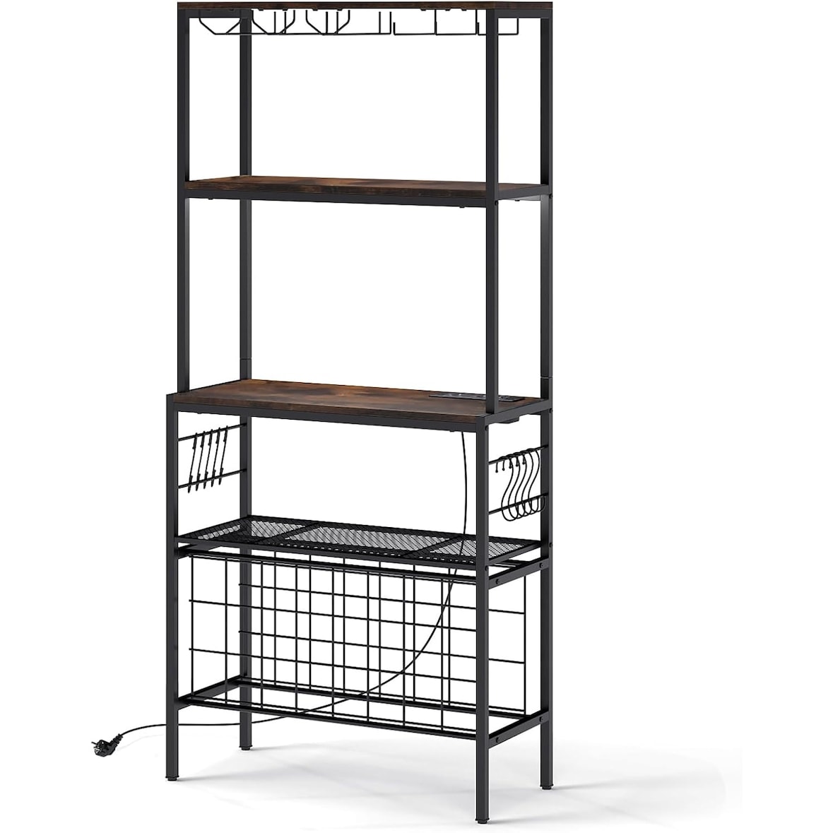 COSTWAY Estante de cocina con enchufe, estante vertical con 24 botelleros, estante para panadería y botellero con 3 estantes.