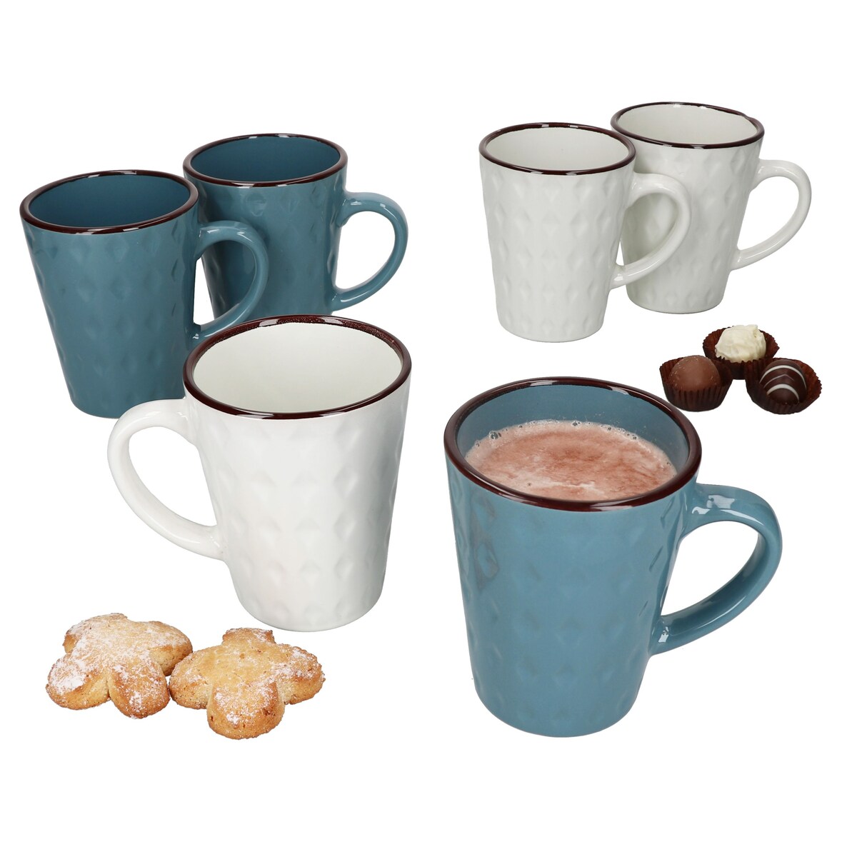 6x Rome blau & weiß Kaffeebecher 320ml H11,5cm 6 Personen Latte Kakao Teetassen