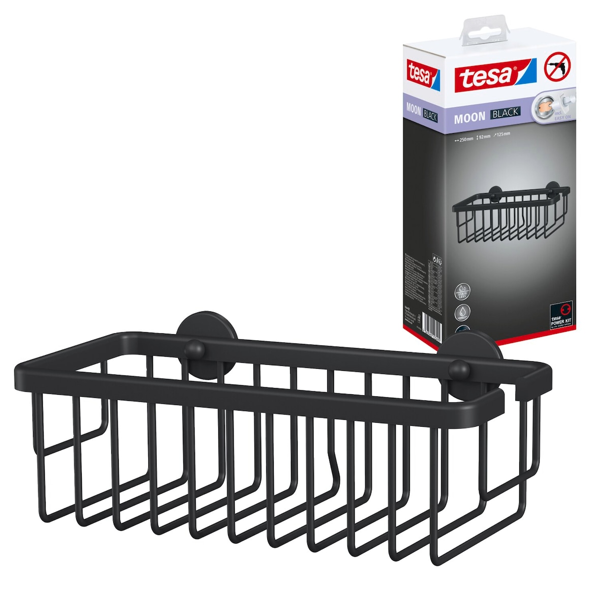 Tesa MOON BLACK, Aluminium, Schwarz, Wand-montiert, Duschkorb, 250 mm, 125 mm