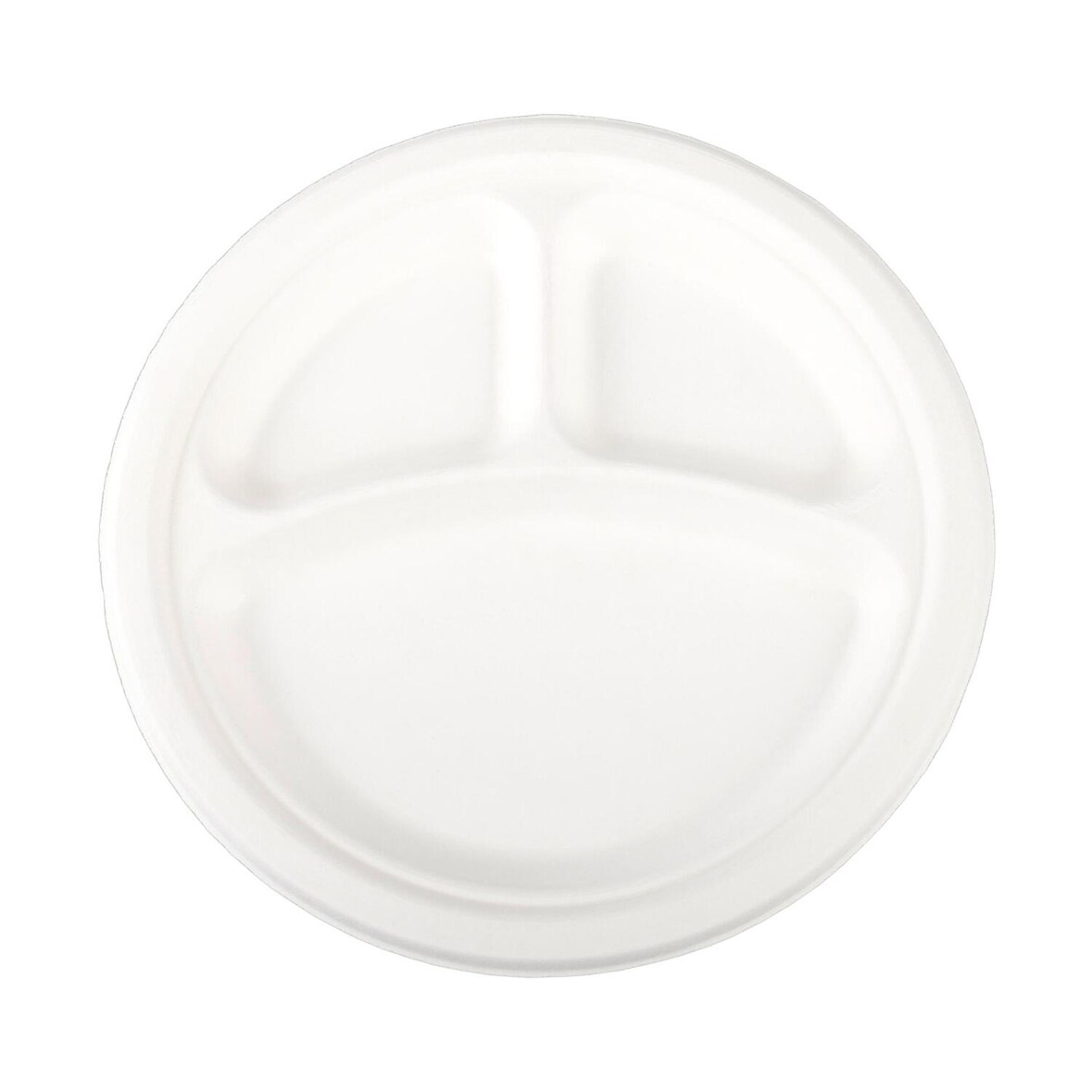 250x Teller 3-geteilt aus Bagasse, naturweiß, rund Ø26cm, 50Stk. 