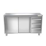 thumbnail of Meuble bas inox 1600x600 mm avec 3 tiroirs à droite PREMIUM - GOLDINOX