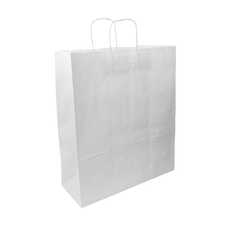 MONOUSO - Bolsa Papel Kraft Blanca con Asas 110g/m² 42+16x49cm (25 Uds)