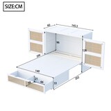 thumbnail of Schrankbett 140x200 Murphy-Bett platzsparend mit Stauraum Rattan-Design Schubladen Lattenrost Möbel Schlafzimmer Modern Weiß
