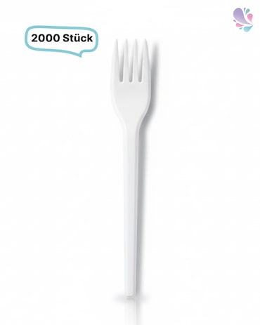 Gabel, Plastikgabel, Mehrwegbesteck, 16 cm, 2.000 Stk, weiß, robust, Premium Qualität