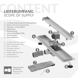 thumbnail of LuxeBath Duschrinne 50 cm 2-in-1 befliesbar Silber – Edelstahl-Bodenablauf extra flach, Komplettset mit Siphon, Geruchsstop & Haarsieb,