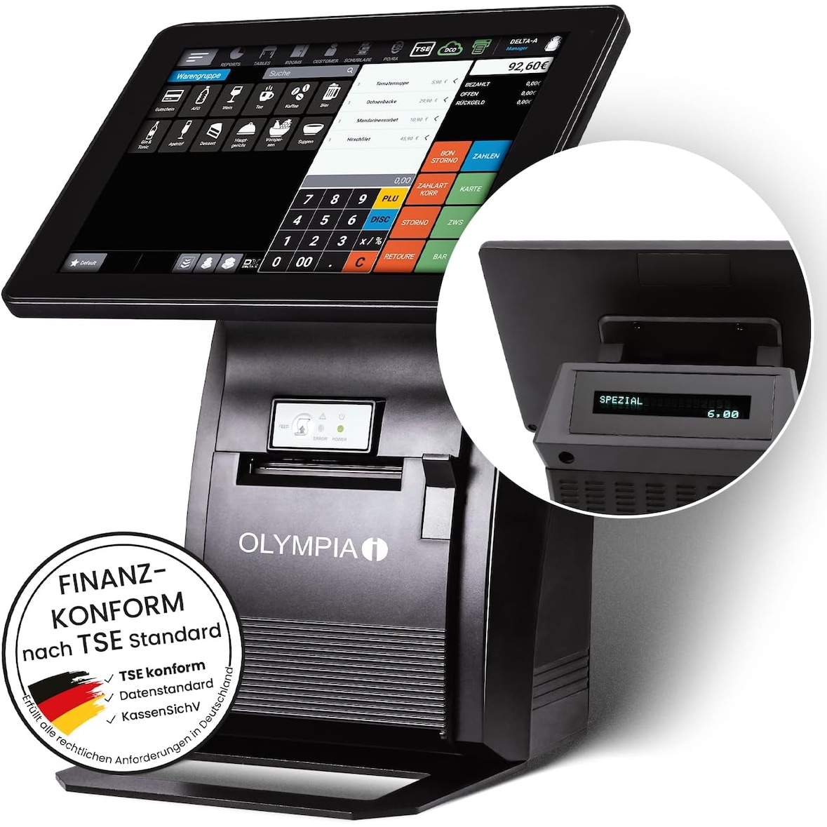 Olympia Registrierkasse Kassensystem Kasse für Gastro und Handel T210