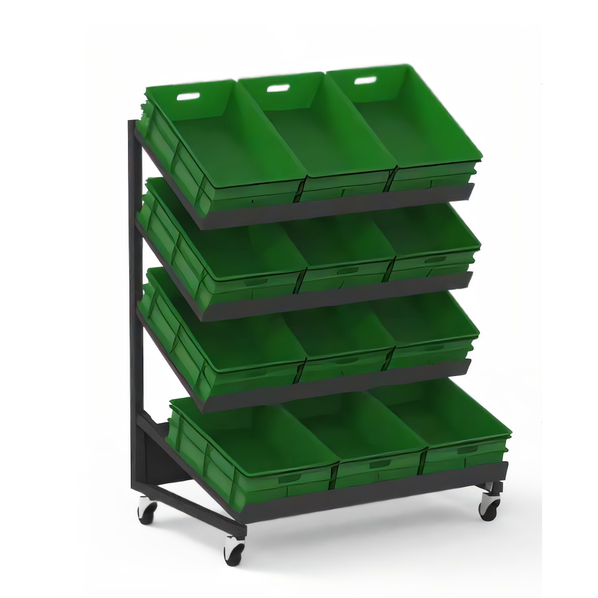 Espositore a parete per frutta e verdura, 4 livelli, 1200x930x1640, cioè 12 casse 600x400