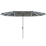 thumbnail of Großer Doppelschirm Aluminium Dunkelgrau mit Solar- und USB-LED, UPF50+, Handkurbel und Belüftungsöffnung