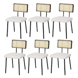 thumbnail of Lote de 6 sillas de comedor HWC-K88, sillón silla, madera poly rattan metal bouclé ~ tela/textil blanco