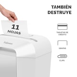 thumbnail of Fellowes Destructora trituradora de papel LX70, corte en partículas, destruye 11 hojas. Papelera 18L, Bloqueo de Seguridad, Color Blanco