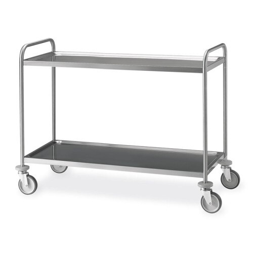 Metalcarrelli carrello in acciaio inox AISI 304 cm 129x69xh.95 con 2 ripiani stampati da cm 120x60 imbullonati al telaio colore argento