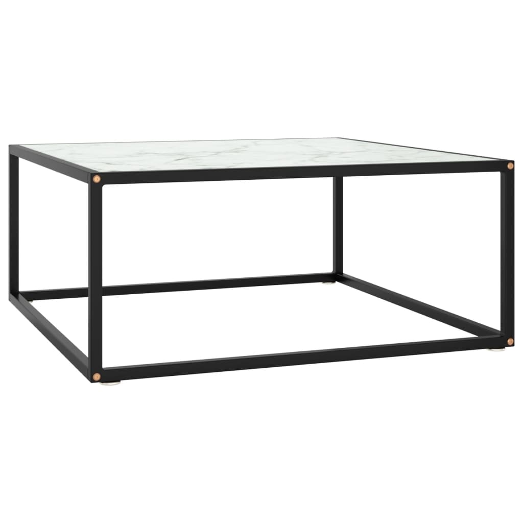vidaXL Couchtisch Schwarz mit Weißem Glas in Marmor-Optik 80x80x35 cm
