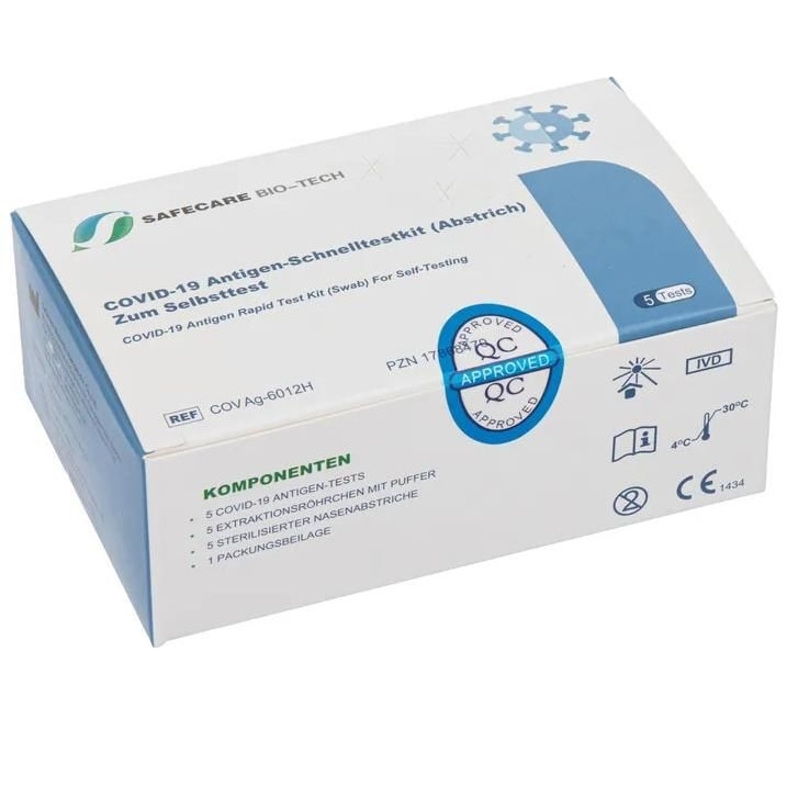 25x Safecare BIO-TECH Antigen-Nasal Laien-Schnelltests (Selbsttests) CE-Zertifiziert (5er Verpackung)