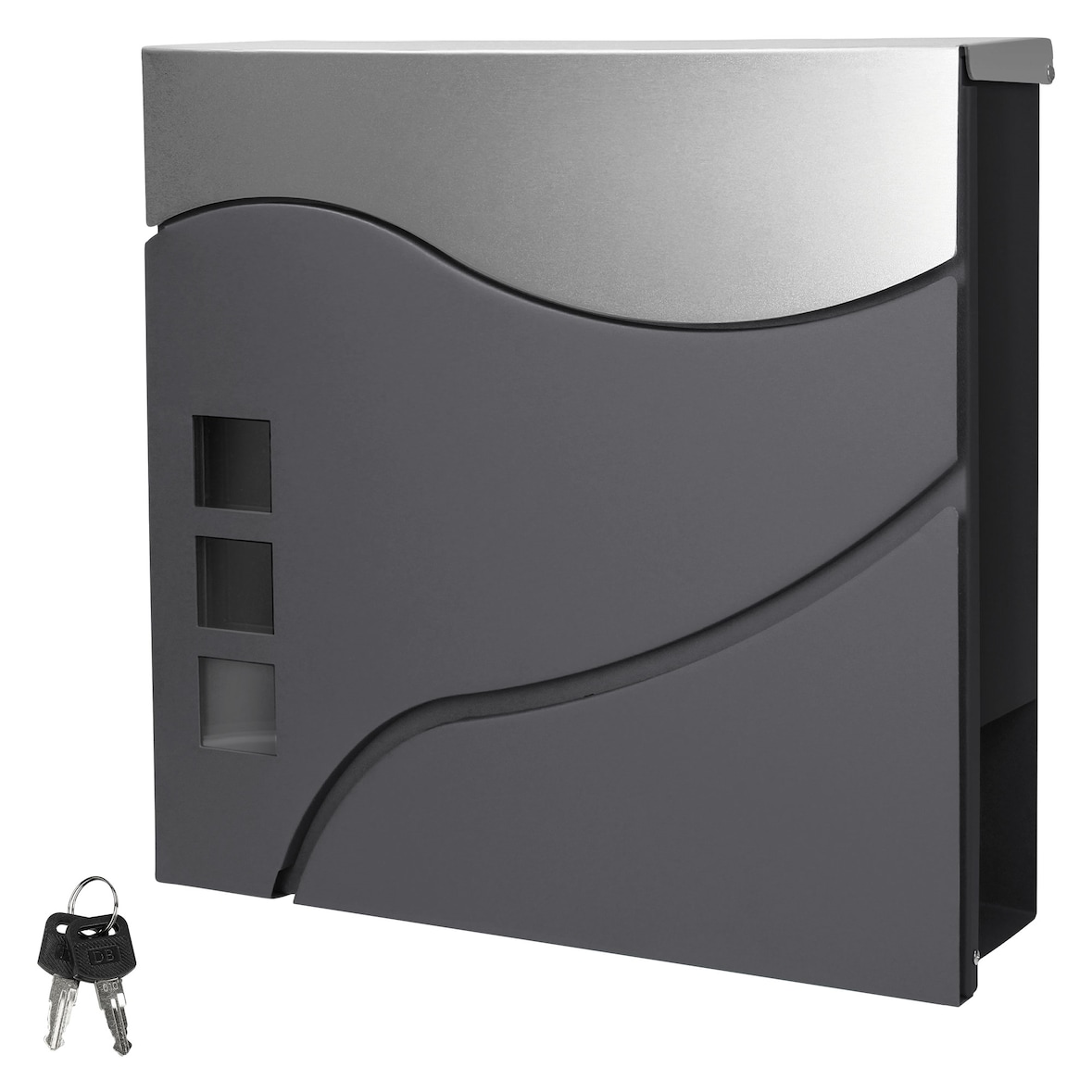 ECD Germany Briefkasten Anthrazit/Silber 37 x 10,5 x 36,5 cm Edelstahl, mit Zeitungsfach & Sichtfenster, inkl. 2 Schlüssel, Wandbriefkasten