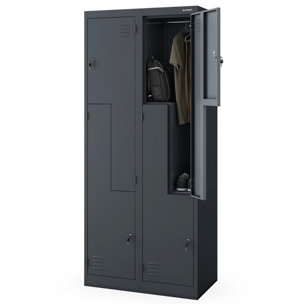 Umkleideschrank Spind OSLO - 4 Abteile mit Lüftungsschlitze | Umkleidespind Metall Schließfachschrank Garderobenspind, 185x80x45cm Anthrazit