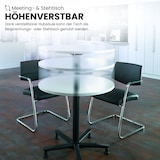 thumbnail of bümö Säulenhubtisch höhenverstellbar, Stehtisch Büro, Bistrotisch eckig 80 x 80 cm - Besprechungstisch weiß, Stehtisch Holz-Platte, Säule aus Metall