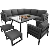 thumbnail of Merax Modulares Gartenmöbel-Set für 8 Personen, Ecksofa Sofa, Glastisch, Sessel & 2 Hockern, mit Sitzkissen & Rückenkissen, wetterfeste, Grau