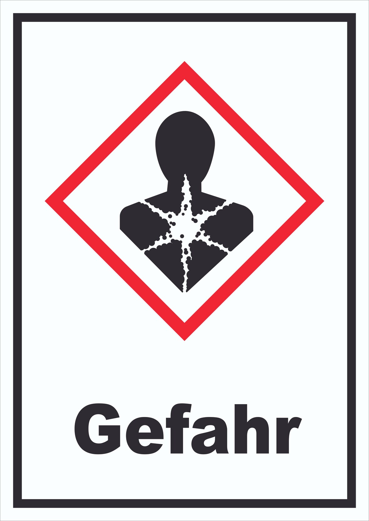 Schild Gesundheitsgefahr Gefahr Sensibilisierung der Atemwege hochkant A2 Rückseite selbstklebend