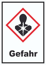 thumbnail of Schild Gesundheitsgefahr Gefahr Sensibilisierung der Atemwege hochkant A2 Rückseite selbstklebend