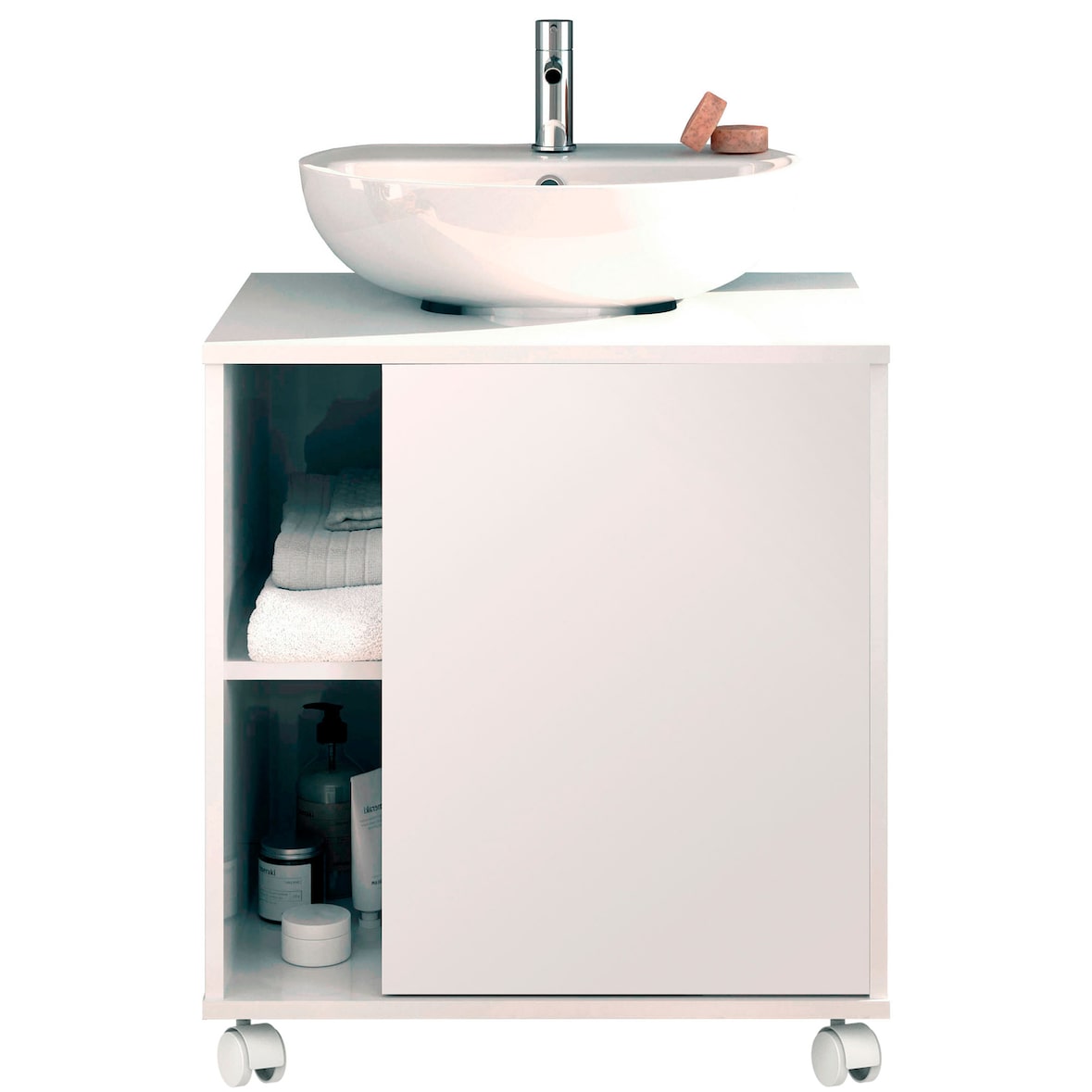 Briebe Mueble Baño Bajo Lavabo Pie Armario Auxiliar para Lavabos con /sin Pedestal 64x59x45 Almacenaje, Esencia, Blanco