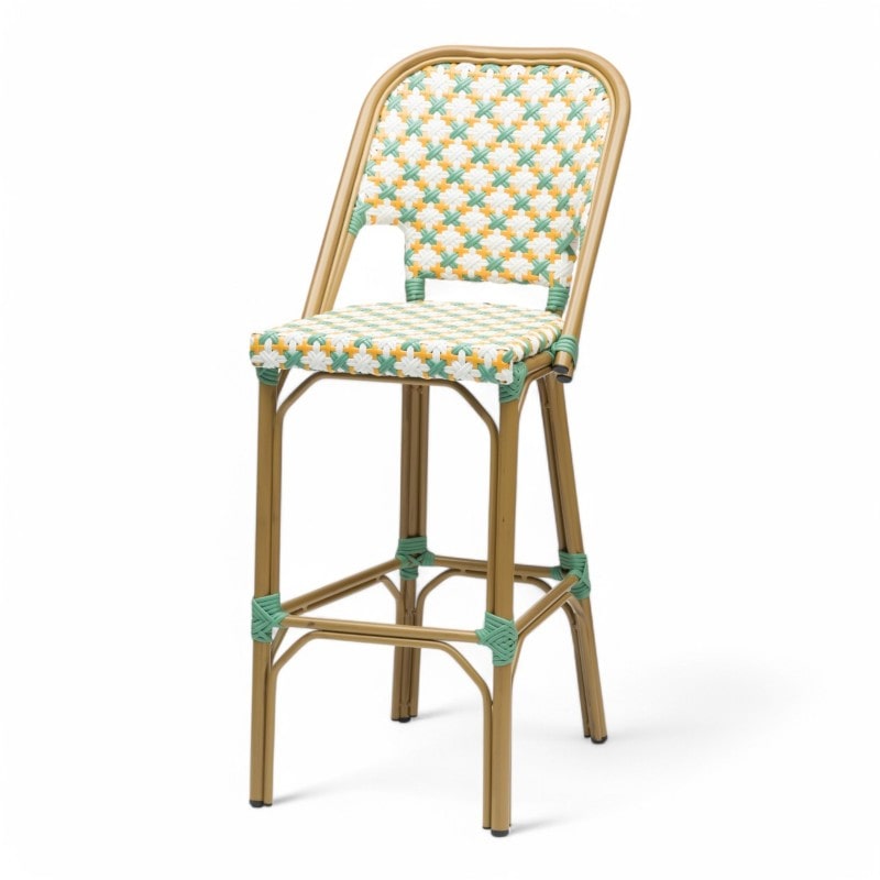 Barhocker ST GERMAIN - Geflecht in Grün und Gelb