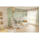 thumbnail of Etagenbett 90x200 aus Massivholz Hausform mit Sicherheitsleiter Stauraum Schubladen Sicherheitsgeländer Funktionsbett platzsparend Weiß