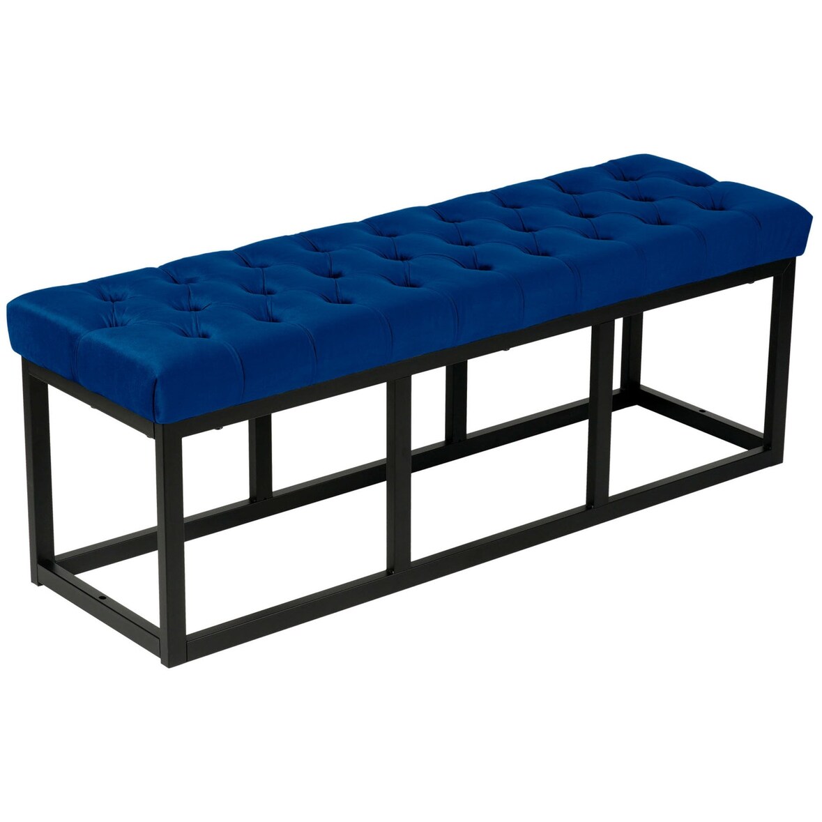 Décoshop26 - Banco de cama de 120 cm de largo tapizado en terciopelo azul y metal negro 10_0003666