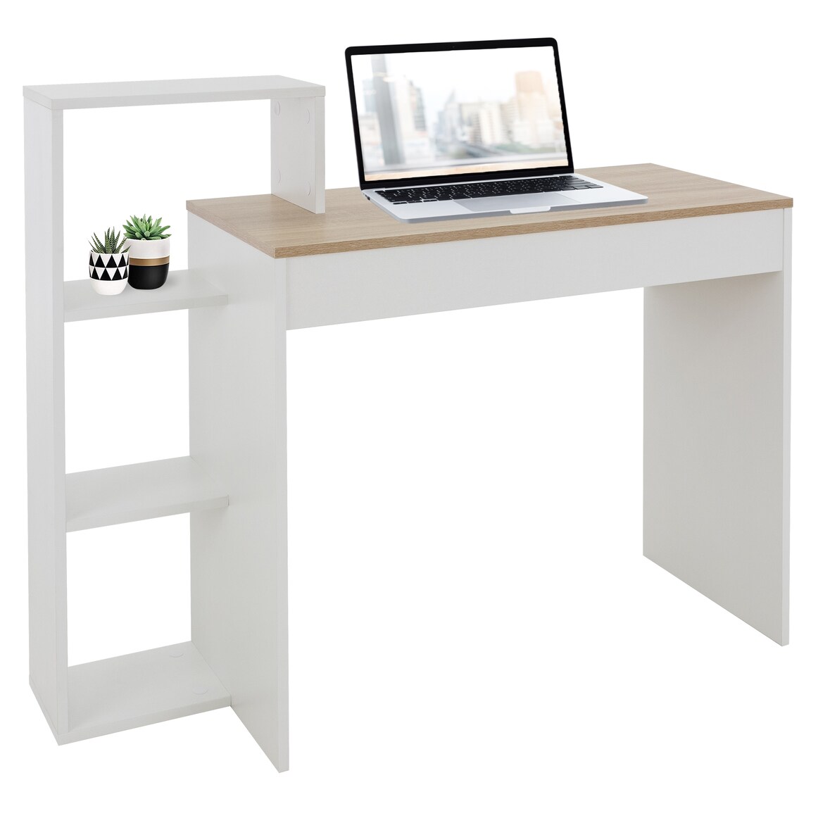 ML-Design Schreibtisch Regal 110x72x40 cm Weiß Sonoma-Eiche Holz 3 Böden 2-in-1 Computertisch Bürotisch